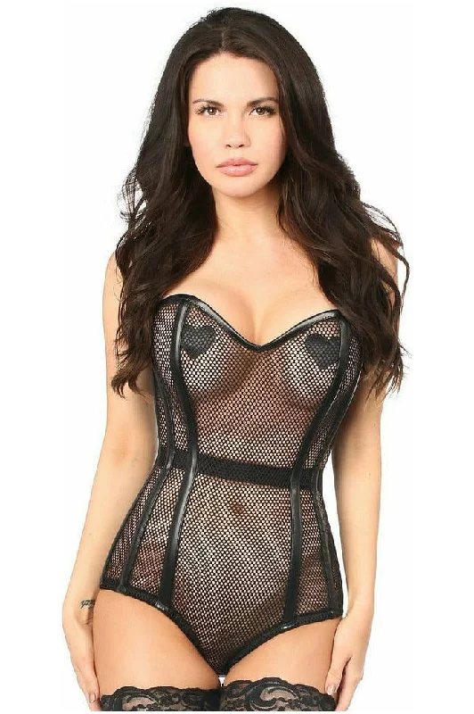 minimalist women bustiers and corsetsTop Drawer Steel Boned Fishnet Corseted Bodysuit