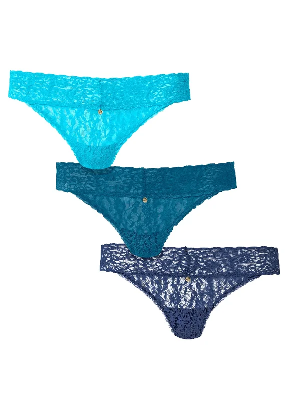 Pearl By VENUS® Allover Lace Thong 3 Pack - Beloved Blues