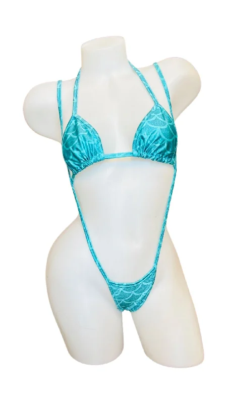 Mermaid Bikini Top and Sling Shot Set Blue