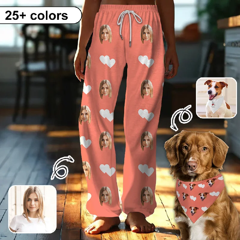 women's nightgowns with a knee - length cutCustom Face White Heart Pink Background Pajama Pants and Pet Dog Bandana women's nightgowns with a knee - length cutCustom Face White Heart Pink Background Pajama Pants and Pet Dog Bandana