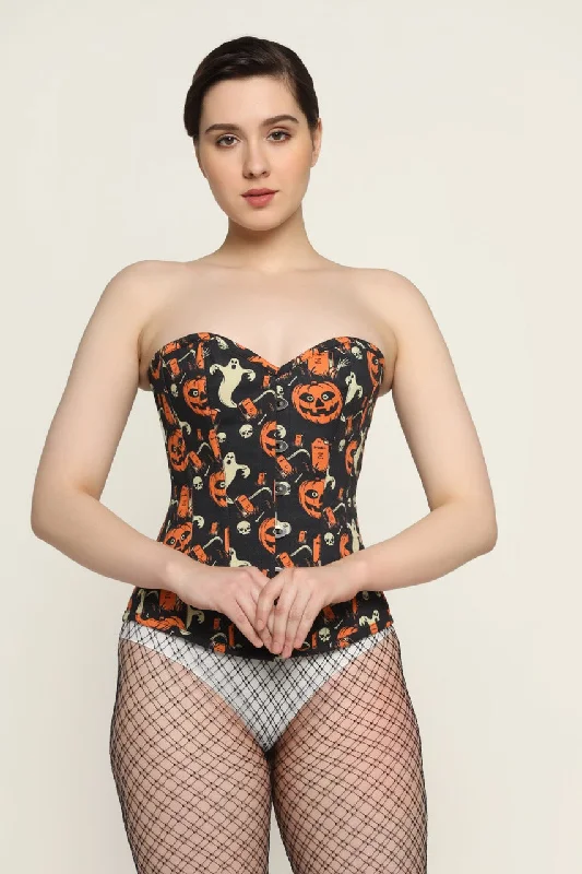 custom fit women bustiers and corsetsPumpkin ghost printed waist reducing  overbust Corsets