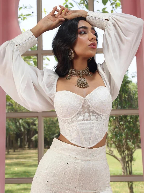 Ruhiya White Embroidered Georgette Corset Top