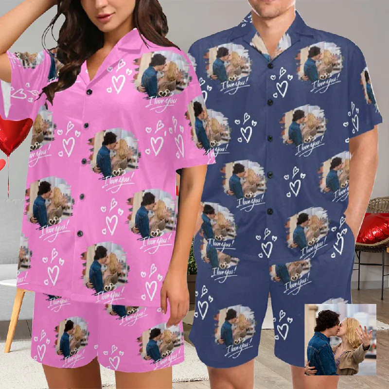 women's sleepshirts with a modern minimalist styleCustom Love Photo Couple Pajama Sets Short Sleeve Loungewear Sleepwear For Valentine's Day women's sleepshirts with a modern minimalist styleCustom Love Photo Couple Pajama Sets Short Sleeve Loungewear Sleepwear For Valentine's Day
