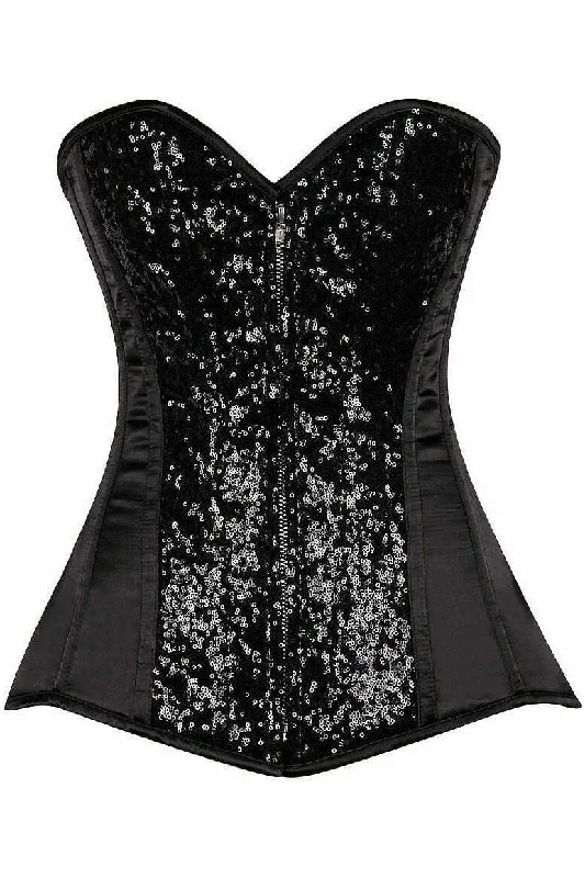 Top Drawer Black Sequin Steel Boned Corset