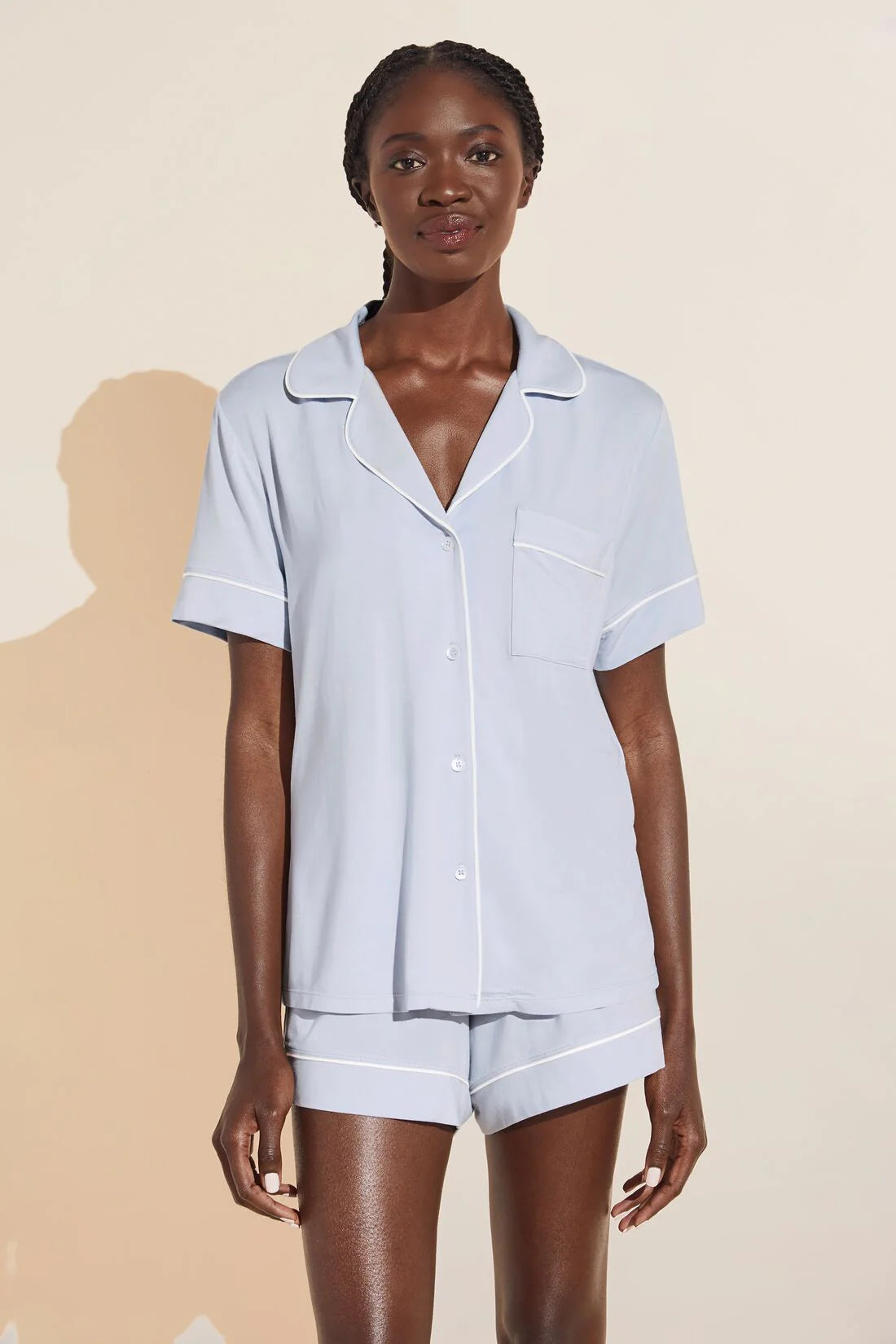 women's pajama sets with a matching eye maskGisele TENCEL™ Modal Relaxed Short PJ Set | Ice Blue/Ivory