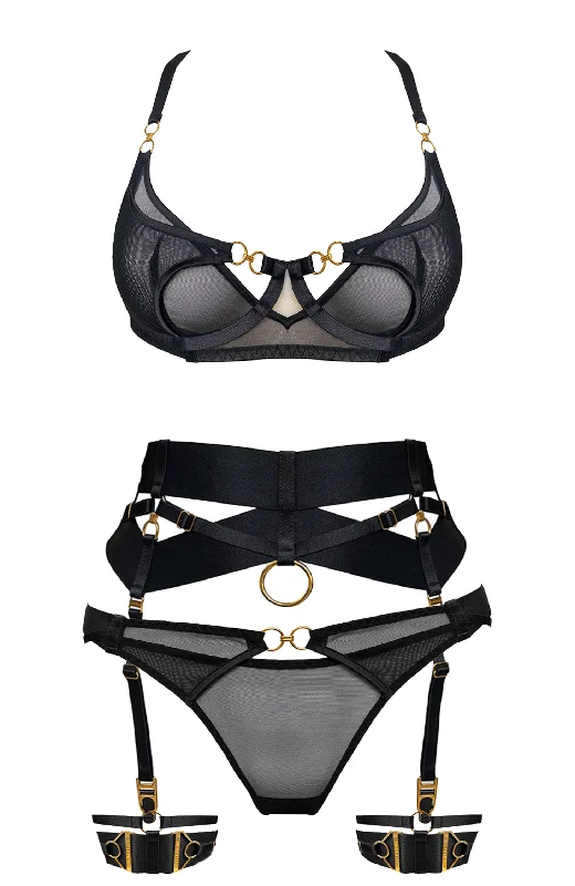 seamless anti - chafing women briefs for friction - free movementRetta Balconette Wire Bra, Suspender, Open Back Brief and Garter Set seamless anti - chafing women briefs for friction - free movementRetta Balconette Wire Bra, Suspender, Open Back Brief and Garter Set