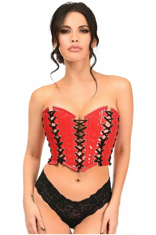 high - waisted women bustiers and corsetsLavish Red Patent w/Black Lacing Lace-Up Bustier