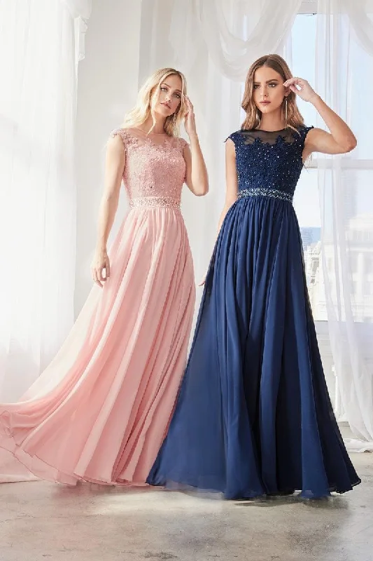 Cinderella Divine UJ0011 Cap Sleeve Formal Dress Chiffon Prom Long Gown