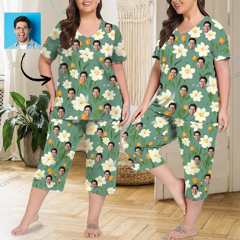 women's nightgowns made of organic materialsCustom Face Green Flowers Women's Loungewear Set Short Sleeve Shirt and Capri Pants Sleepwear Pajama Set women's nightgowns made of organic materialsCustom Face Green Flowers Women's Loungewear Set Short Sleeve Shirt and Capri Pants Sleepwear Pajama Set
