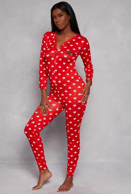 Love Heart Print Pajama Onesie