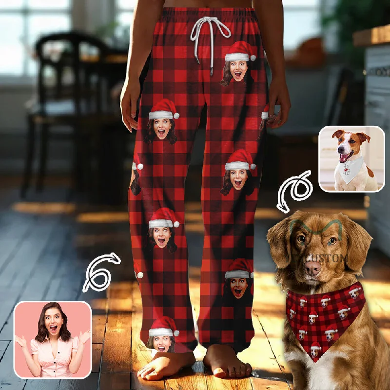 women's nightgowns made of organic materialsCustom Face Buffalo Check Christmas Hat Pajama Pants and Pet Dog Bandana women's nightgowns made of organic materialsCustom Face Buffalo Check Christmas Hat Pajama Pants and Pet Dog Bandana