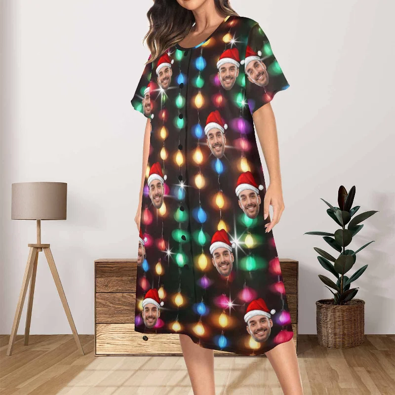 women's sleepshirts for a cozy night by the fireplaceCustom Face Lights Women's Nightshirt Short Sleeve Button Down Nightgown V-Neck Sleepwear Pajama Dress women's sleepshirts for a cozy night by the fireplaceCustom Face Lights Women's Nightshirt Short Sleeve Button Down Nightgown V-Neck Sleepwear Pajama Dress