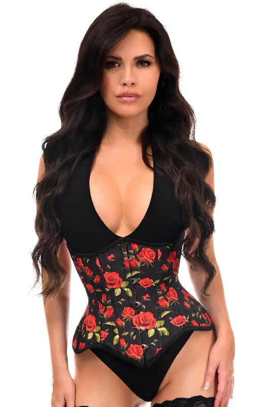 breathable women bustiers and corsets materialsTop Drawer Red Roses Double Steel Boned Waist Training Corset Cincher