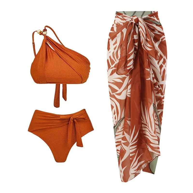 Three Piece High Waist Bikini Swim Set With Sarong By Sinderella