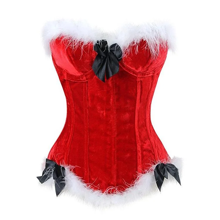 affordable women bustiers and corsetsWomen's Gothic Faux Fun Hem Bowknot Chrismas Overbust Corsets