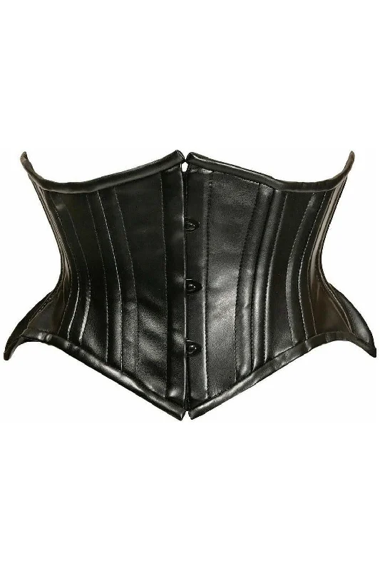 Top Drawer Black Faux Leather Double Steel Boned Curvy Cut Waist Cincher