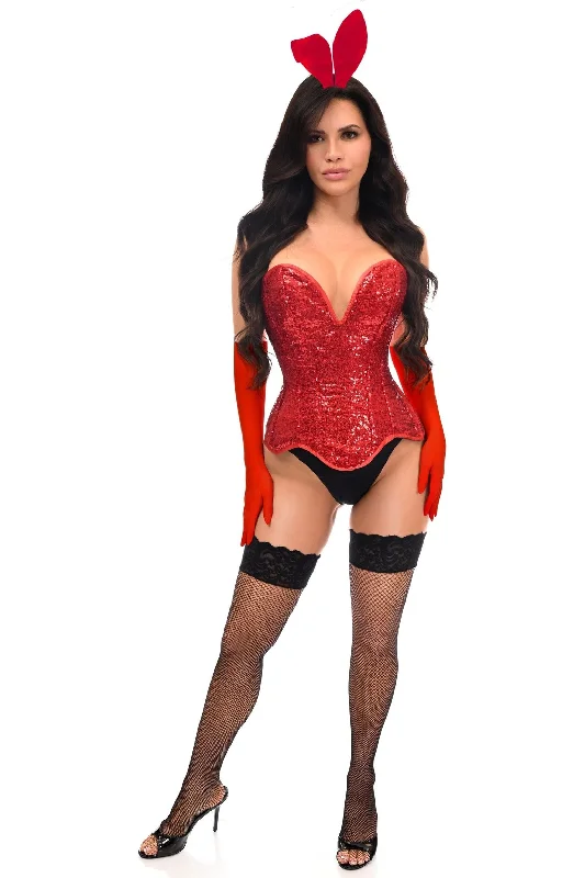 Top Drawer 4 PC Red Sequin Bunny Corset Costume