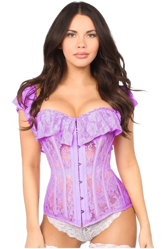 designer women bustiers and corsets collectionsTop Drawer Purple Sheer Lace Steel Boned Corset