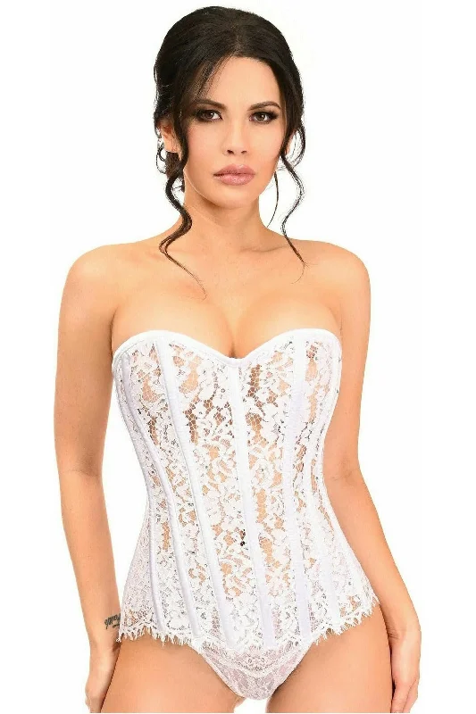 beaded women bustiers and corsetsTop Drawer White Lace Steel Boned Corset w/Rhinestones
