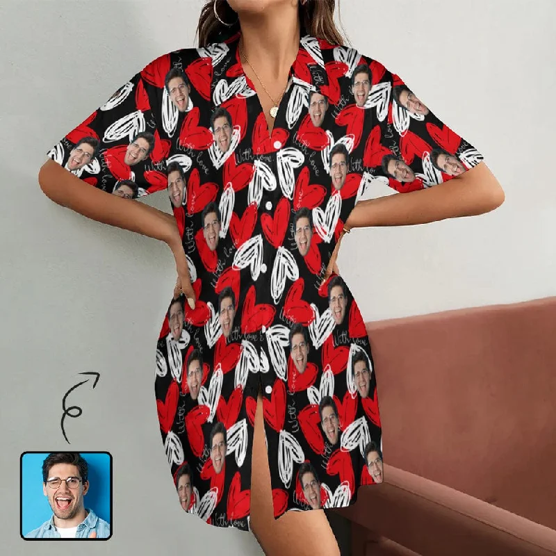 women's sleepshirts for a cozy night by the fireplaceCustom Face Red Heart Black Satin Nightgown For Women Silk Nightshirt Button Down Pajamas Dress Boyfriend Sleepshirt S-3XL women's sleepshirts for a cozy night by the fireplaceCustom Face Red Heart Black Satin Nightgown For Women Silk Nightshirt Button Down Pajamas Dress Boyfriend Sleepshirt S-3XL
