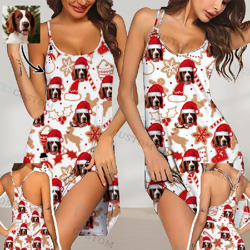 women's sleepshirts for a comfortable work - from - home optionCustom Face Christmas Hat Cami Racerback Nightgown Women's Sleeveless Nightdresses women's sleepshirts for a comfortable work - from - home optionCustom Face Christmas Hat Cami Racerback Nightgown Women's Sleeveless Nightdresses