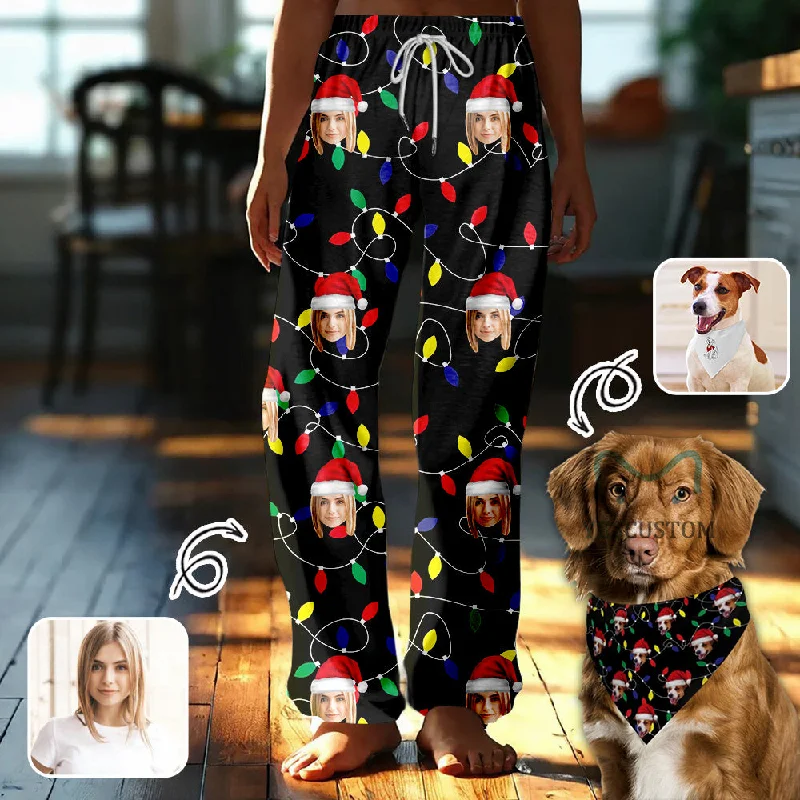 breathable women's nightgowns for hot sleepersCustom Face Colored Light Bulbs Christmas Pajama Pants and Pet Dog Bandana breathable women's nightgowns for hot sleepersCustom Face Colored Light Bulbs Christmas Pajama Pants and Pet Dog Bandana