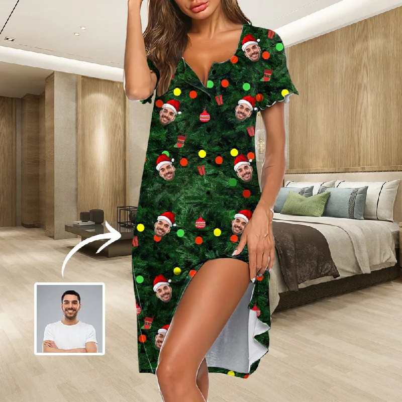 women's sleepshirts for a fashionable loungewear choiceCustom Face Green Christmas Women's Nightshirt Short Sleeve Button Down Nightgown V-Neck Sleepwear Pajama Dress women's sleepshirts for a fashionable loungewear choiceCustom Face Green Christmas Women's Nightshirt Short Sleeve Button Down Nightgown V-Neck Sleepwear Pajama Dress