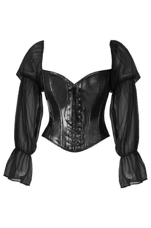 statement women bustiers and corsetsTop Drawer Black Faux Leather Steel Boned Corset w/Sleeves
