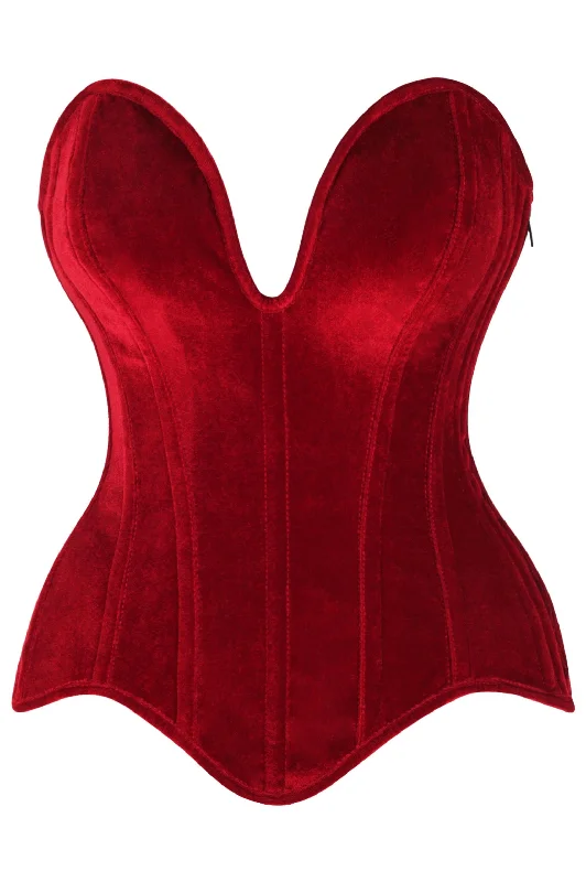 seamless women bustiers and corsets comfortTop Drawer Steel Boned Dark Red Velvet Plunge Neckline Overbust Corset