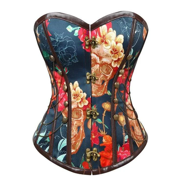 overbust women bustiers and corsetsWomen's Vintage Floral Printed Multi-chain Overbust Corsets