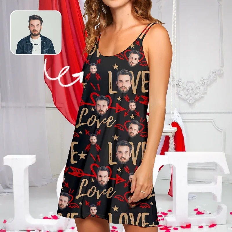 women's nightgowns with a V - neck designCustom Face Love Heart Women's Cami Racer Back Nightdresses Valentine's Day Pajama Gifts for Her women's nightgowns with a V - neck designCustom Face Love Heart Women's Cami Racer Back Nightdresses Valentine's Day Pajama Gifts for Her