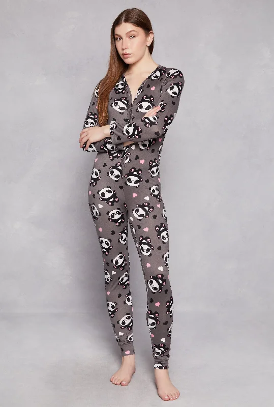 Panda Graphic V Neck Pajama Onesie