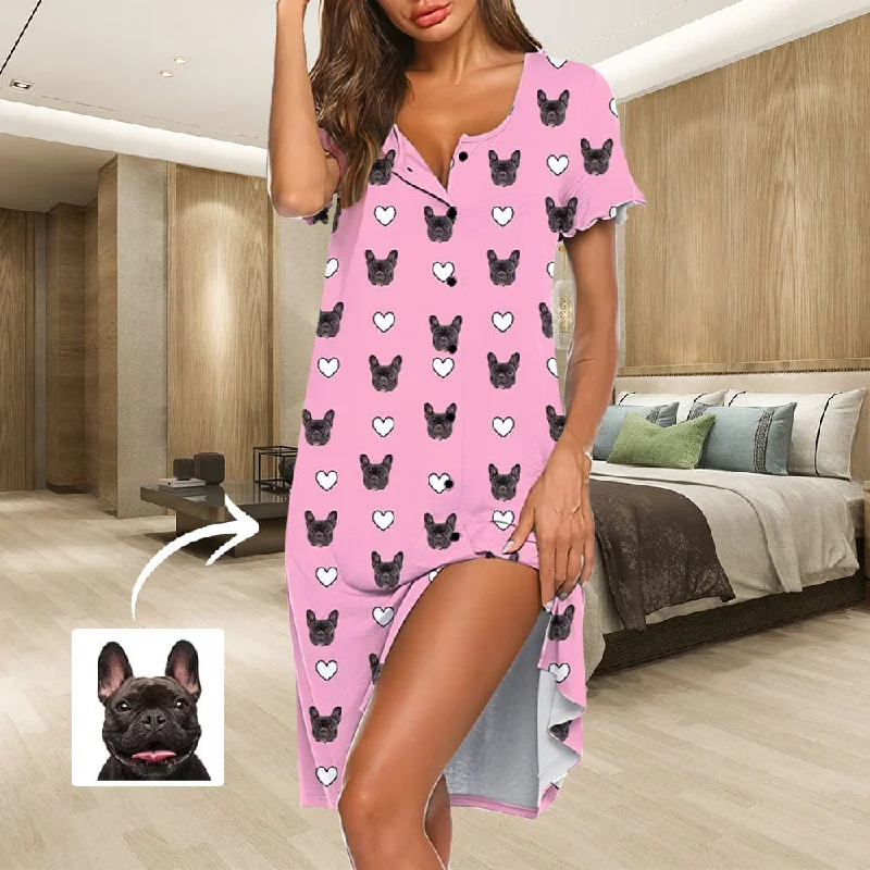 women's sleepshirts with a satin - trimmed necklineCustom Pet Face Pink Women's Nightshirt Short Sleeve Button Down Nightgown V-Neck Sleepwear Pajama Dress women's sleepshirts with a satin - trimmed necklineCustom Pet Face Pink Women's Nightshirt Short Sleeve Button Down Nightgown V-Neck Sleepwear Pajama Dress