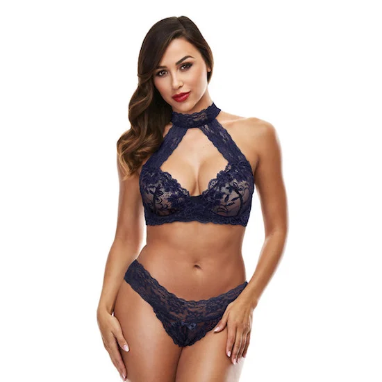 BACI 3166 Lace Halter Bikini Set S/M - Blue