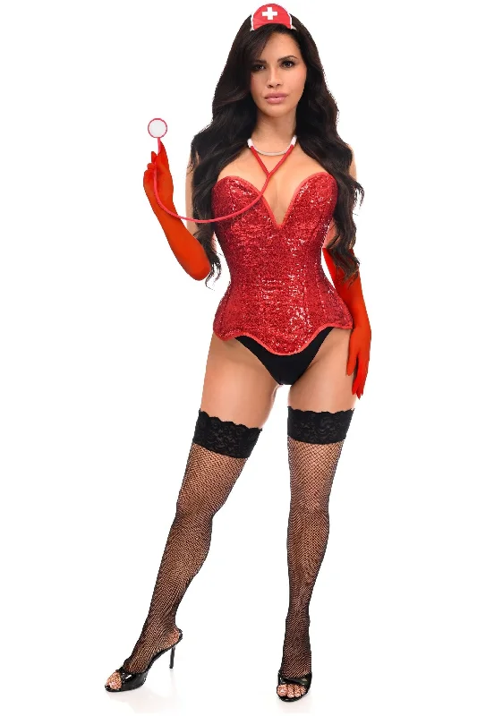 Top Drawer 4 PC Premium Sequin Nurse Corset Costume