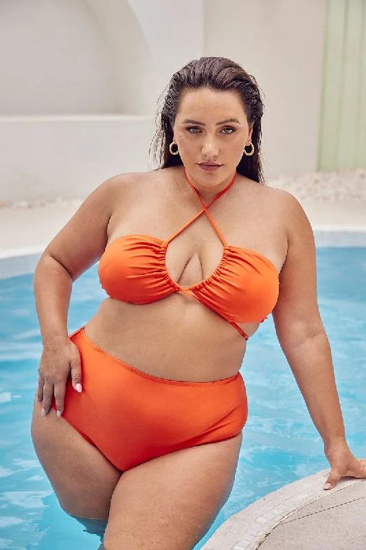 Orange Crossover Wrap Front Bikini Set