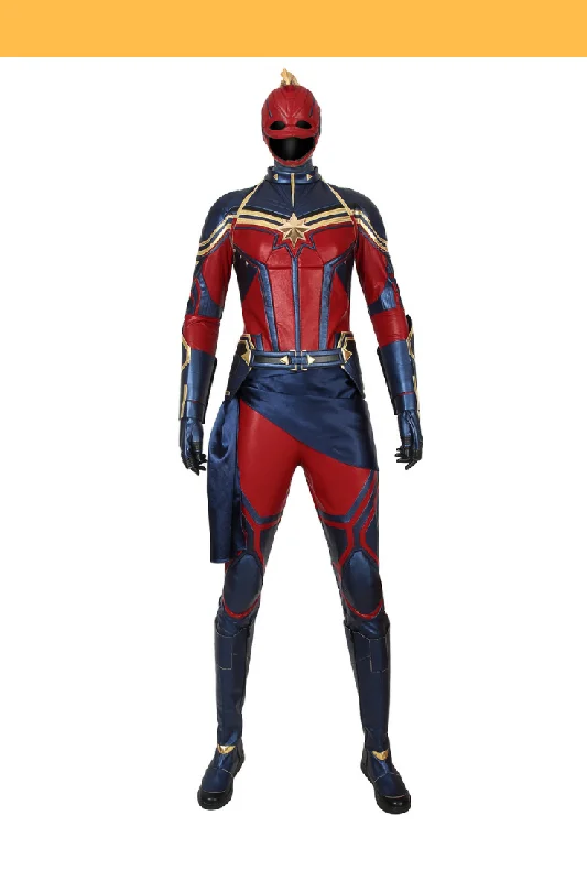 Captain Marvel Infinity War Metallic Blue PU Leather Cosplay Costume