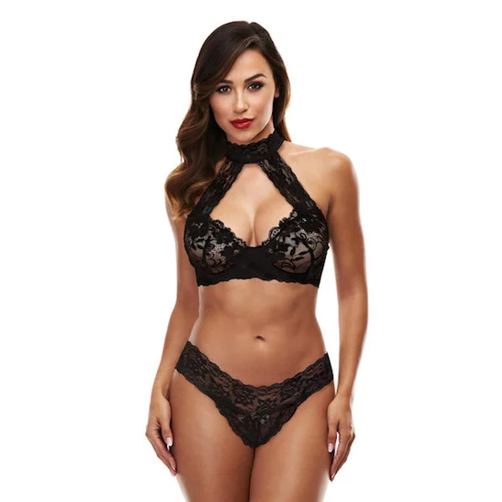 BACI 3166 Lace Halter Bikini Set S/M - Black