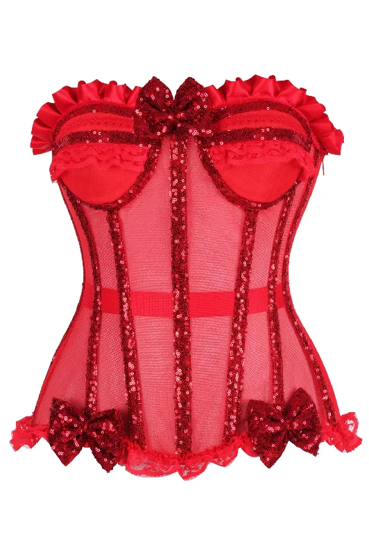overbust women bustiers and corsetsTop Drawer Steel Boned Red Sequin Underwire Bustier Corset