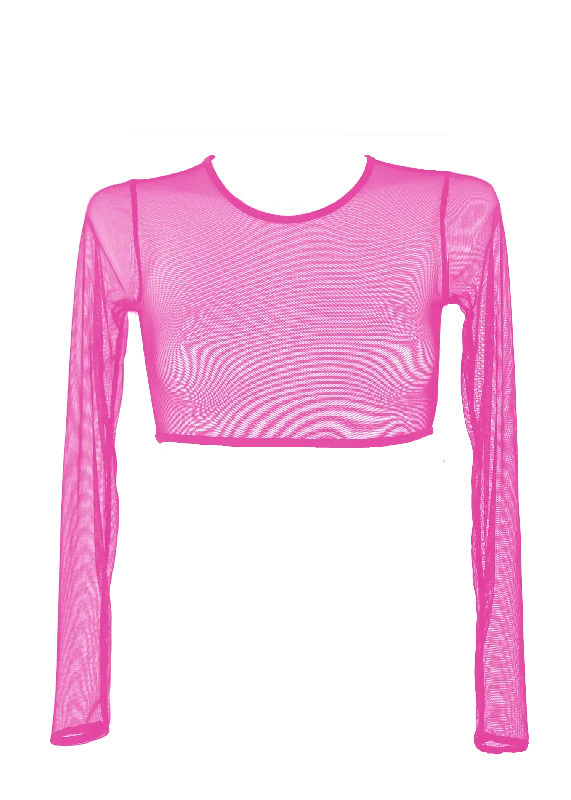 Sexy T-Shirt Long Sleeve Woman Swimwear Cover Up / CROP T-SHIRT SWIM NEON PINK