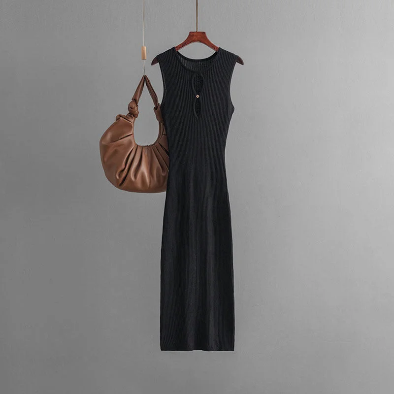 New summer sexy hollow knitted sleeveless round neck slim dress female