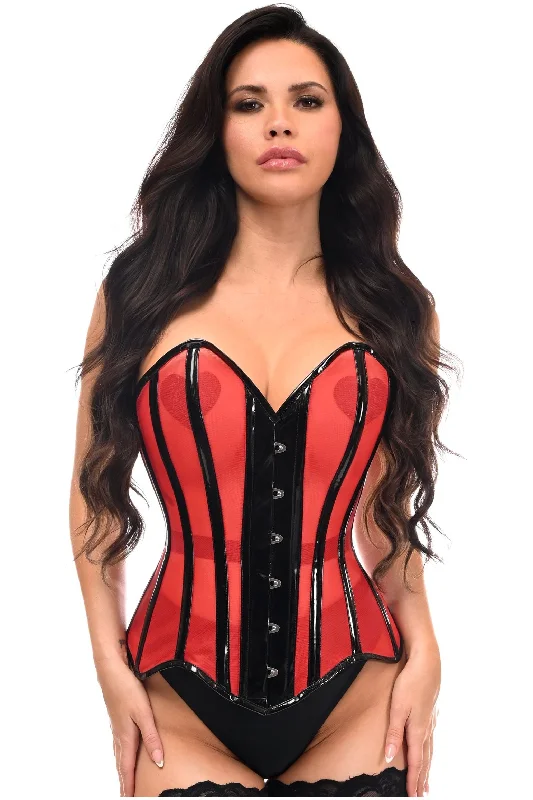 plus size women bustiers and corsetsTop Drawer Red Mesh Net w/Patent Steel Boned Overbust Corset