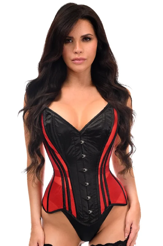strapless women bustiers and corsets styleTop Drawer Red Mesh & Black Satin Steel Boned Overbust Corset