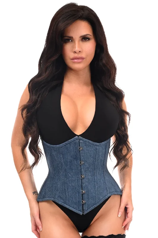 low - cut women bustiers and corsetsTop Drawer Denim Double Steel Boned Waist Training Corset Cincher