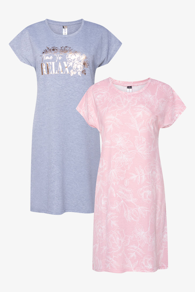 2 Pack Time To Relax Sleepshirts Grey And Pink