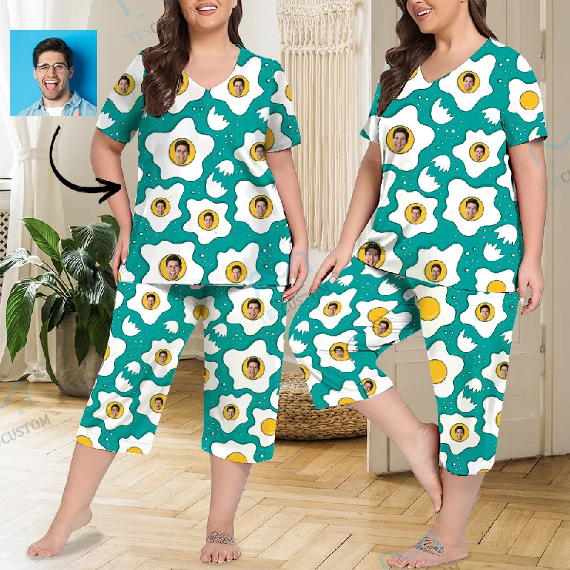 women's nightgowns with pockets for convenienceCustom Face Poached Eggs Women's Loungewear Set Short Sleeve Shirt and Capri Pants Sleepwear Pajama Set women's nightgowns with pockets for convenienceCustom Face Poached Eggs Women's Loungewear Set Short Sleeve Shirt and Capri Pants Sleepwear Pajama Set