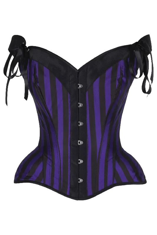 Top Drawer Dark Purple/Black Striped Steel Boned Corset w/Straps