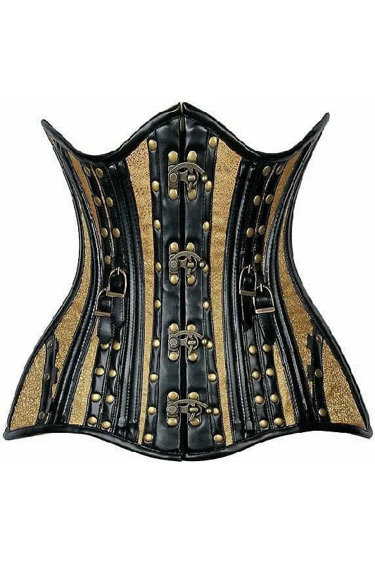 steampunk women bustiers and corsetsTop Drawer Faux Leather & Gold Brocade Steel Boned Under Bust Corset