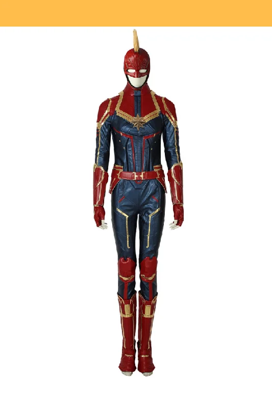 Captain Marvel Metallic Blue PU Leather Cosplay Costume