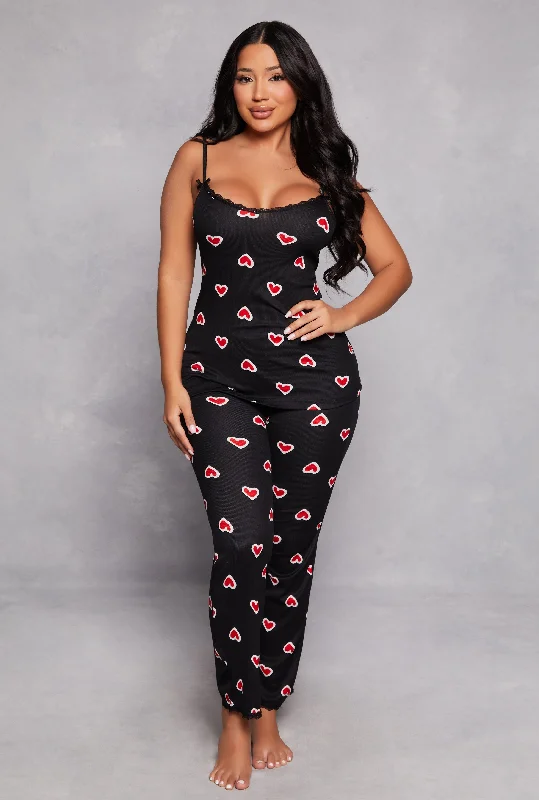 Heart Print Pajama Cami and Pants Set